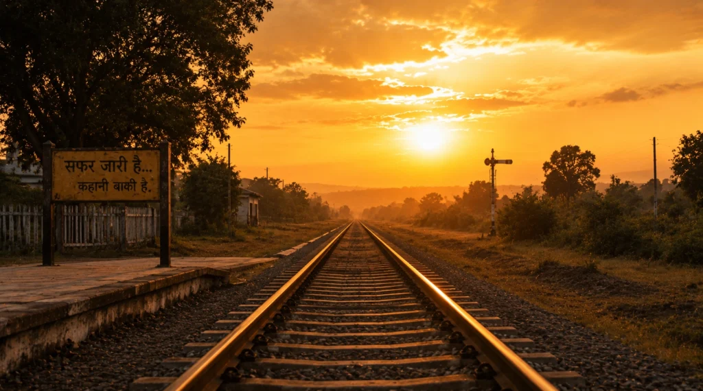 Railway tracks disappearing into a sunset symbolizing memories and enduring friendship