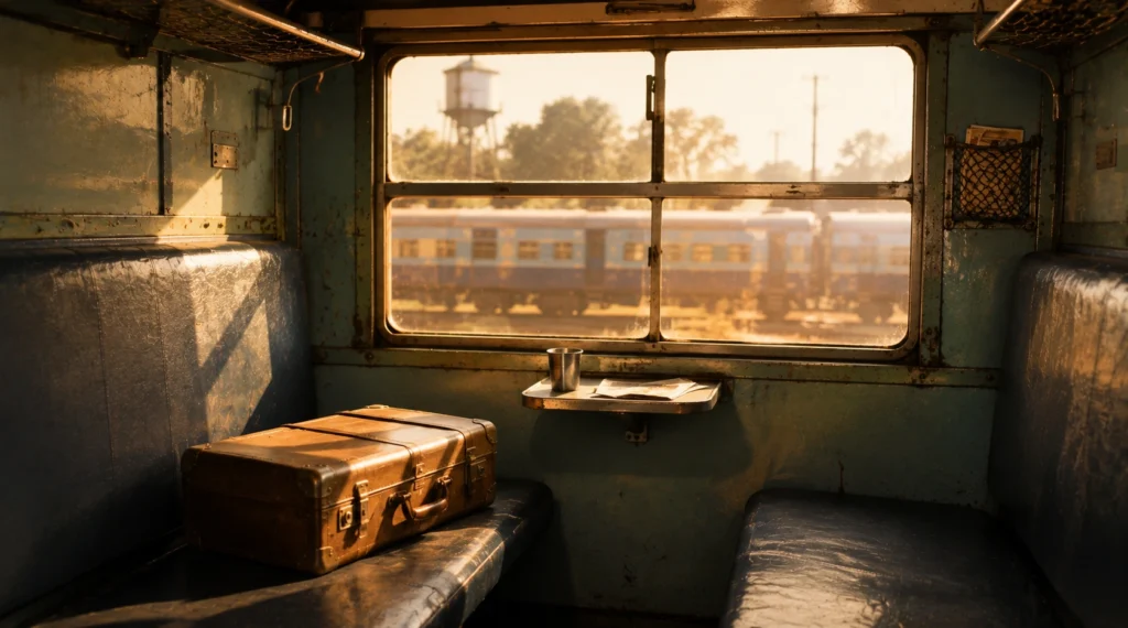Vintage Indian train compartment inspired by Dost 1974 story