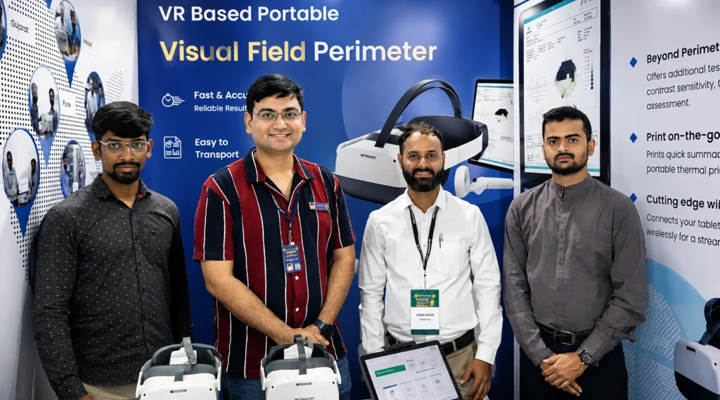 Dr Rishi Sethi presenting vision assessment technology at a professional exhibition