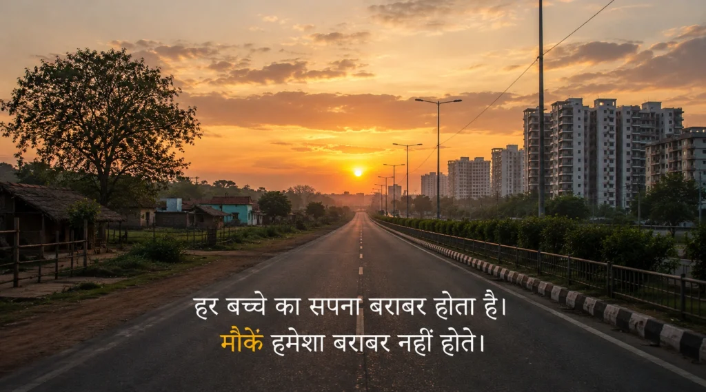 Road connecting rural and urban India symbolizing opportunity and future potential