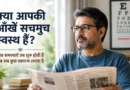 Man reading a newspaper while reflecting on eye health and vision care.