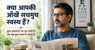Man reading a newspaper while reflecting on eye health and vision care.