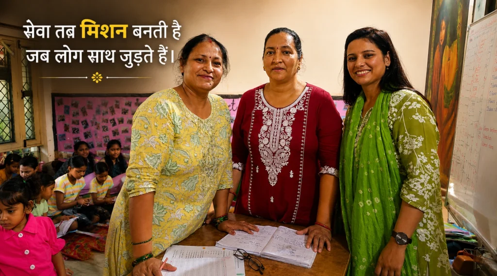 Geeta Mishra and fellow educators supporting children together