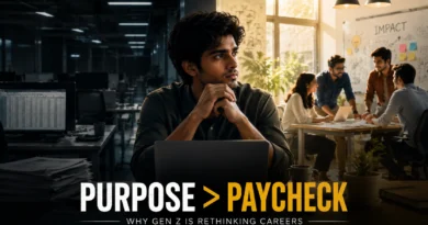 क्या Gen Z को काम से Allergy है? नहीं, Meaningless Work से है Young professional reflecting on the difference between meaningful work and routine corporate tasks.