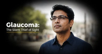 Glaucoma: The Silent Thief of Sight | बिना चेतावनी कैसे छिन सकती है नज़र | Health Speaks Glaucoma awareness illustration showing the disease as a silent cause of progressive vision loss and optic nerve damage