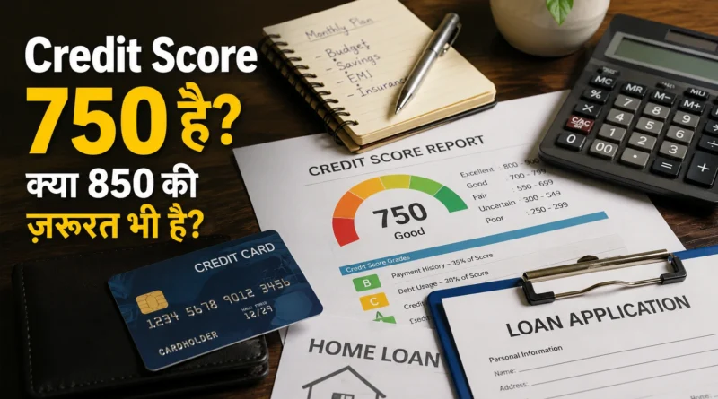 Credit Score 750 और 850 के बीच फ़र्क और Good Credit Score India की अवधारणा को दर्शाता वित्तीय दृश्य