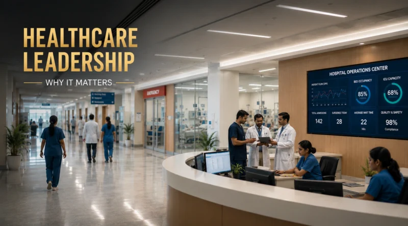 Healthcare leadership team managing hospital operations and patient care systems in a modern Indian hospital.