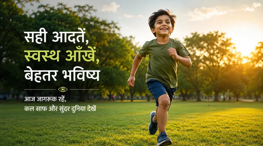 Child running outdoors in a park, symbolizing healthy vision and long-term eye wellness.