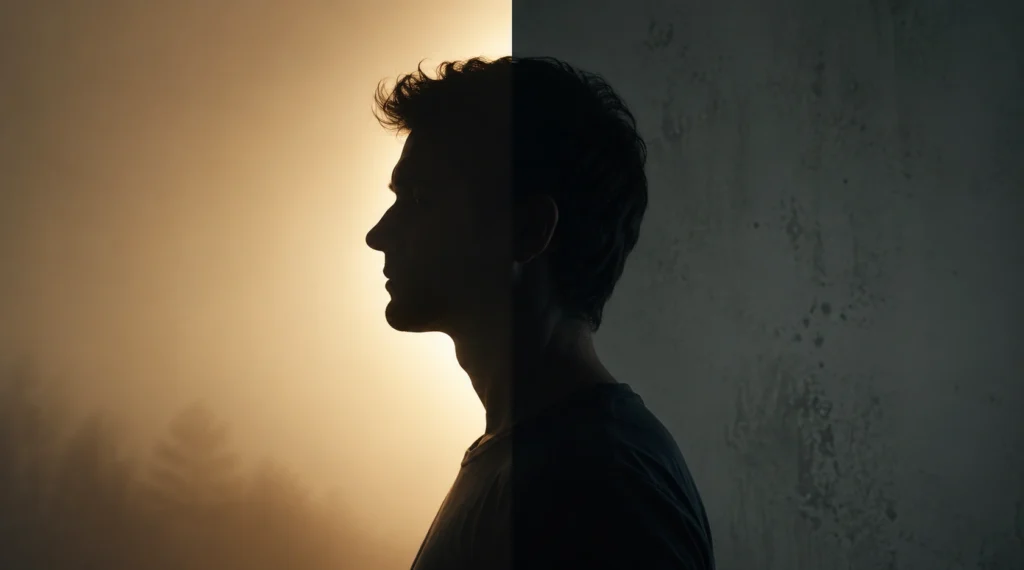Split-lighting silhouette representing two different lifestyle habits