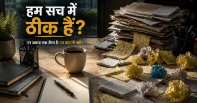 हम सच में ठीक हैं और छिपी भावनाओं का प्रतीक एक ऑफिस डेस्क