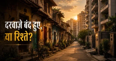 पड़ोसी कभी परिवार हुआ करते थे — और आज ऐसा क्यों नहीं है? Traditional Indian mohalla transitioning into modern apartment living, symbolizing changing neighbourhood culture in India