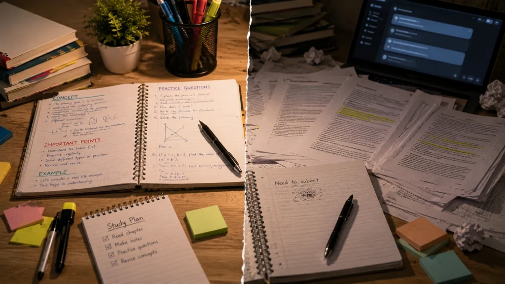 Comparison between active learning and shortcut-based studying using AI tools