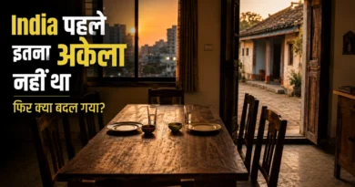 Loneliness in India: अकेलापन India की नई Social Problem कब बन गया? Loneliness in India feature image showing an empty dining table connecting urban and rural India