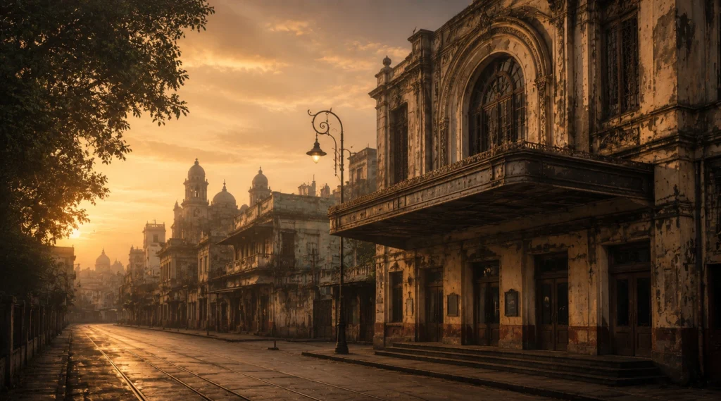 Historic city street and old cinema building symbolizing the fading memory of Majestic Cinema