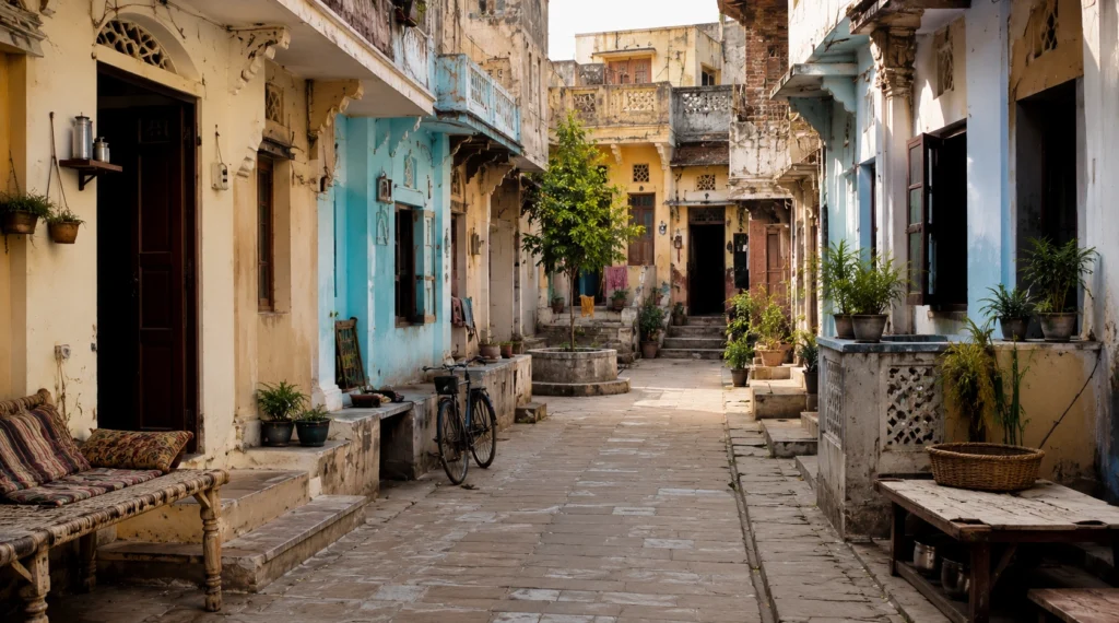 Old Indian neighbourhood lane with shared spaces and strong community culture