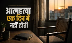 Suicide warning signs feature image showing an empty chair beside a window in an Indian home