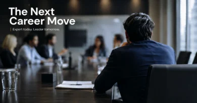 Professional sitting quietly at a conference table while colleagues discuss business strategy