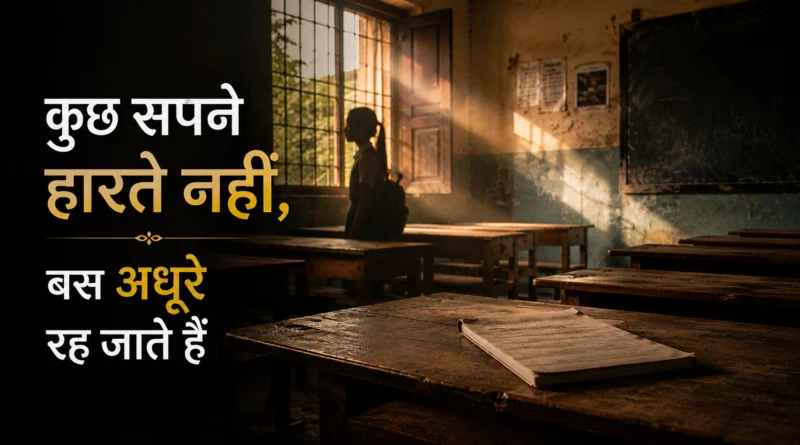 Talented schoolgirl silhouette in an empty classroom symbolizing unfinished educational dreams
