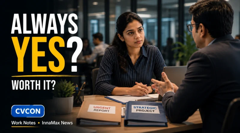 Always Available at Work professional choosing priorities instead of accepting every task.