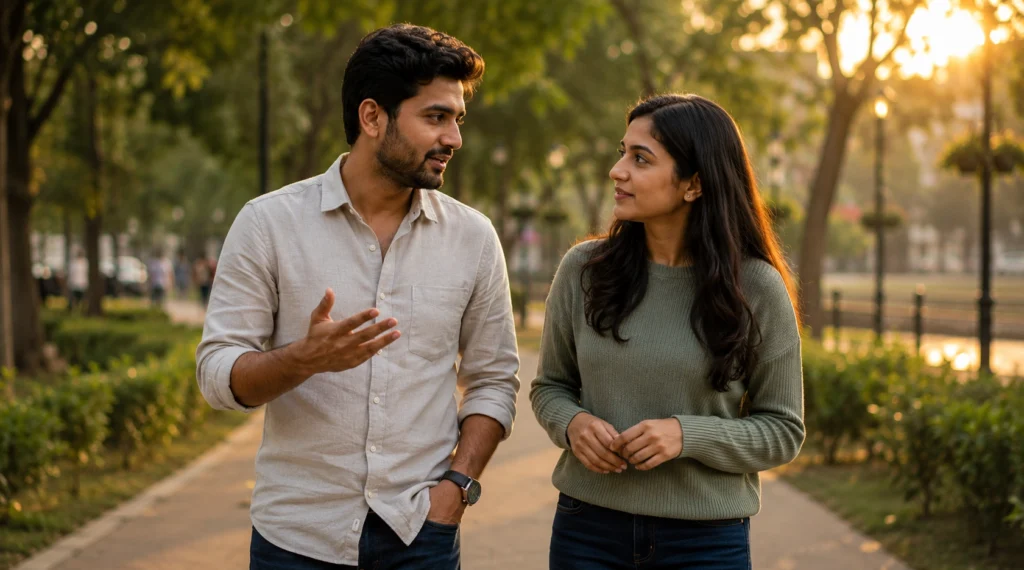 Park में बातचीत करता भारतीय Couple