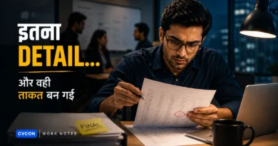एक Professional Office में महत्वपूर्ण Document को ध्यान से Review करता हुआ Employee।
