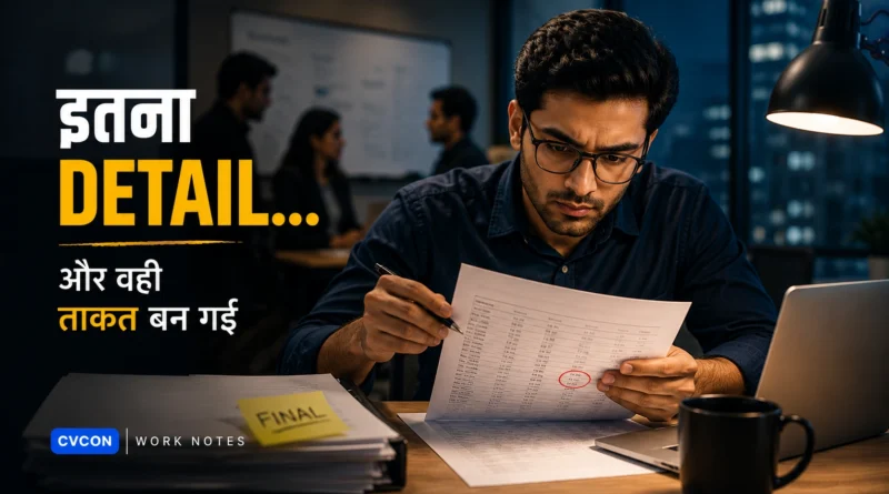 एक Professional Office में महत्वपूर्ण Document को ध्यान से Review करता हुआ Employee।