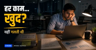 एक Professional Office में देर रात अकेले काम करता हुआ जबकि बाकी Office खाली है।