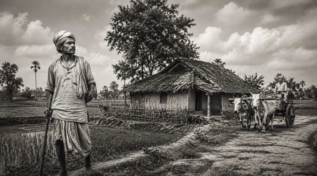 Rural India in the early 1950s reflecting the social backdrop of Do Bigha Zamin.
