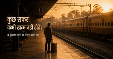 Traveler standing on an Indian railway platform at sunset, symbolizing emotional attachment, memories and life's journeys.