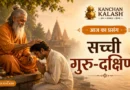 गुरु पूर्णिमा पर एक गुरु अपने शिष्य को आशीर्वाद देते हुए, सच्ची गुरु-दक्षिणा और आत्मपरिवर्तन का संदेश।