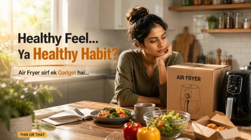 Healthy Feel vs Healthy Habit dilemma before buying an Air Fryer in a modern Indian kitchen