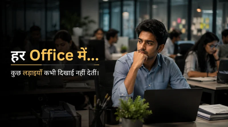 Office में काम करते हुए एक employee की अनदेखी चुनौतियों का प्रतीकात्मक दृश्य