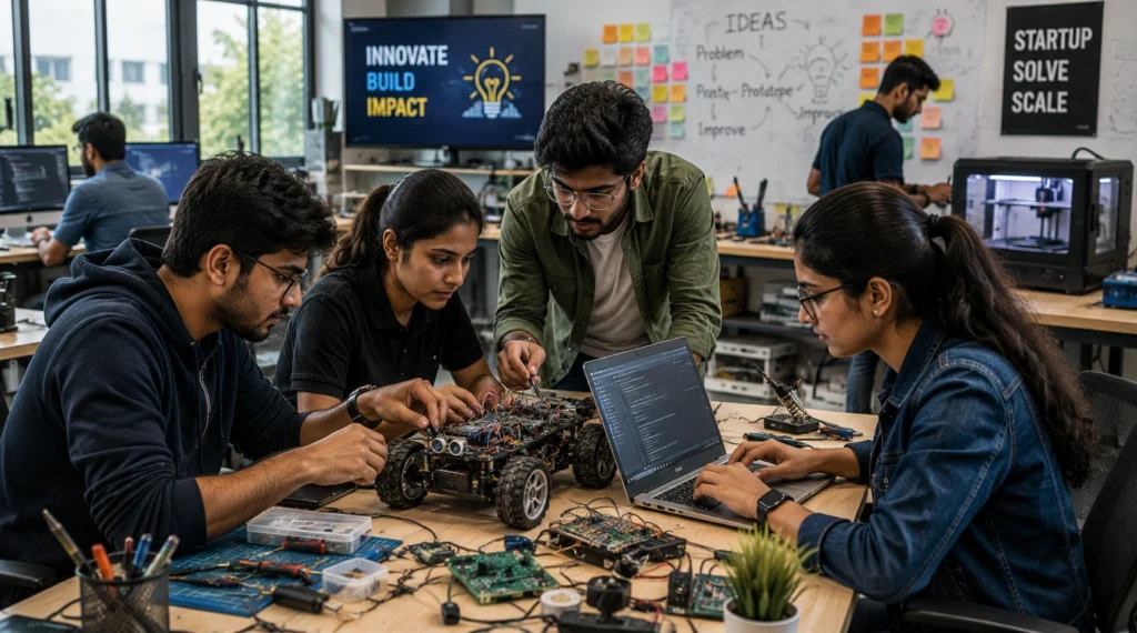 Innovation Lab में Prototype तैयार करते भारतीय युवा