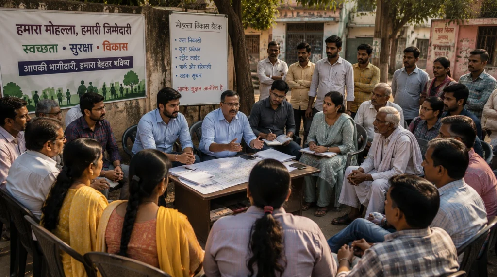स्थानीय विकास बैठक में भाग लेते भारतीय नागरिक
