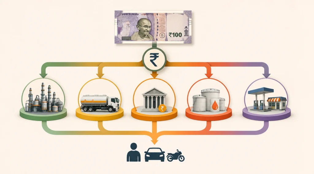 Editorial infographic illustrating the flow of money in the petrol retail ecosystem.