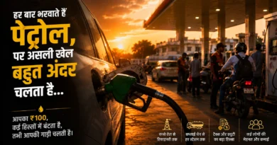 Petrol Pump Business Model feature image showing a fuel nozzle during refuelling at a busy Indian petrol station.
