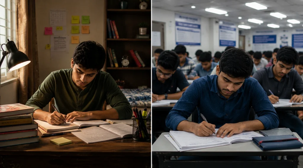 Self-study at home compared with coaching classroom for government exam preparation