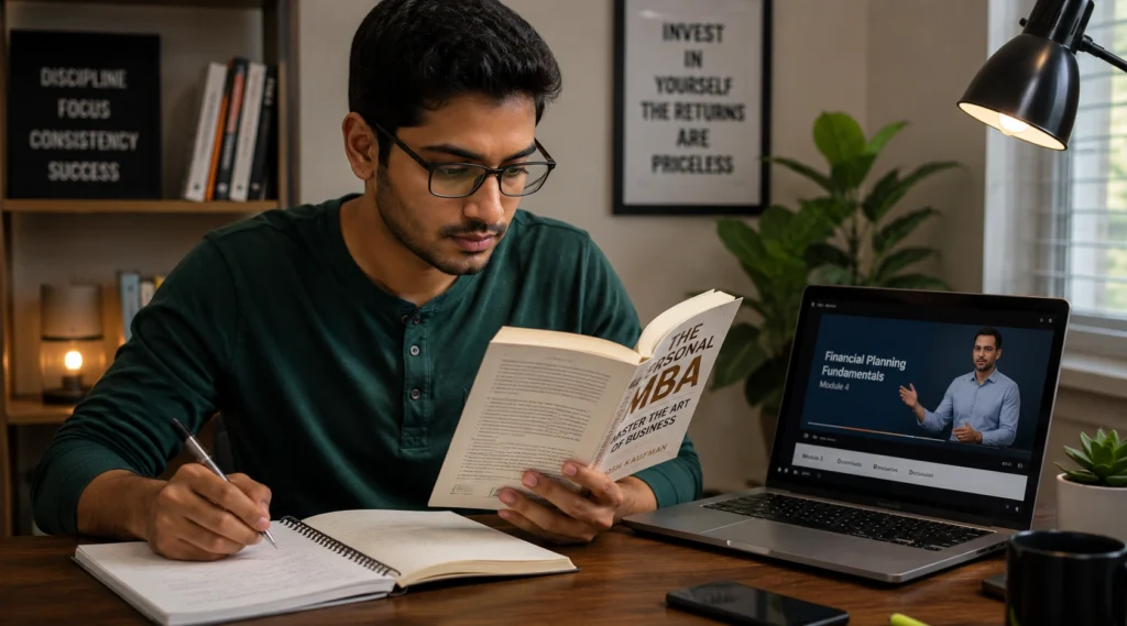 Young Indian professional comparing a smartphone purchase with a monthly budget before making a spending decision.
