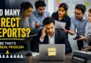Overwhelmed manager surrounded by multiple team members waiting for approvals, illustrating the leadership bottleneck created by too many direct reports.