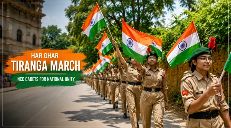 हर घर तिरंगा मार्च में NCC कैडेट्स वाराणसी में जागरूकता रैली के दौरान