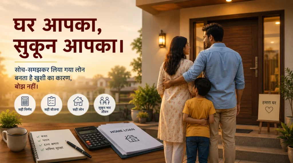 Family standing outside their new home after making a thoughtful home loan decision