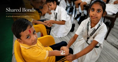DPS Kashi students celebrating Raksha Bandhan with children at Bal Grih in Babatpur