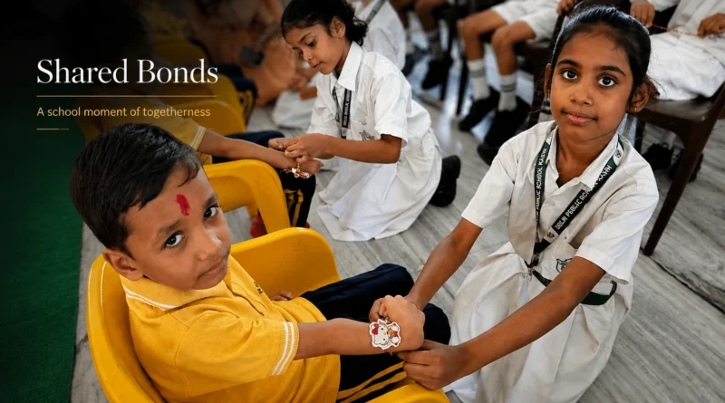 DPS Kashi students celebrating Raksha Bandhan with children at Bal Grih in Babatpur