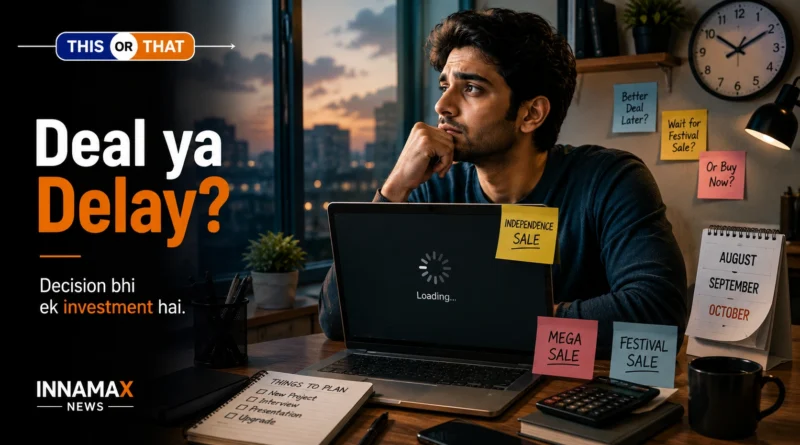 A buyer wondering whether to purchase a laptop now or wait for the next festival sale.