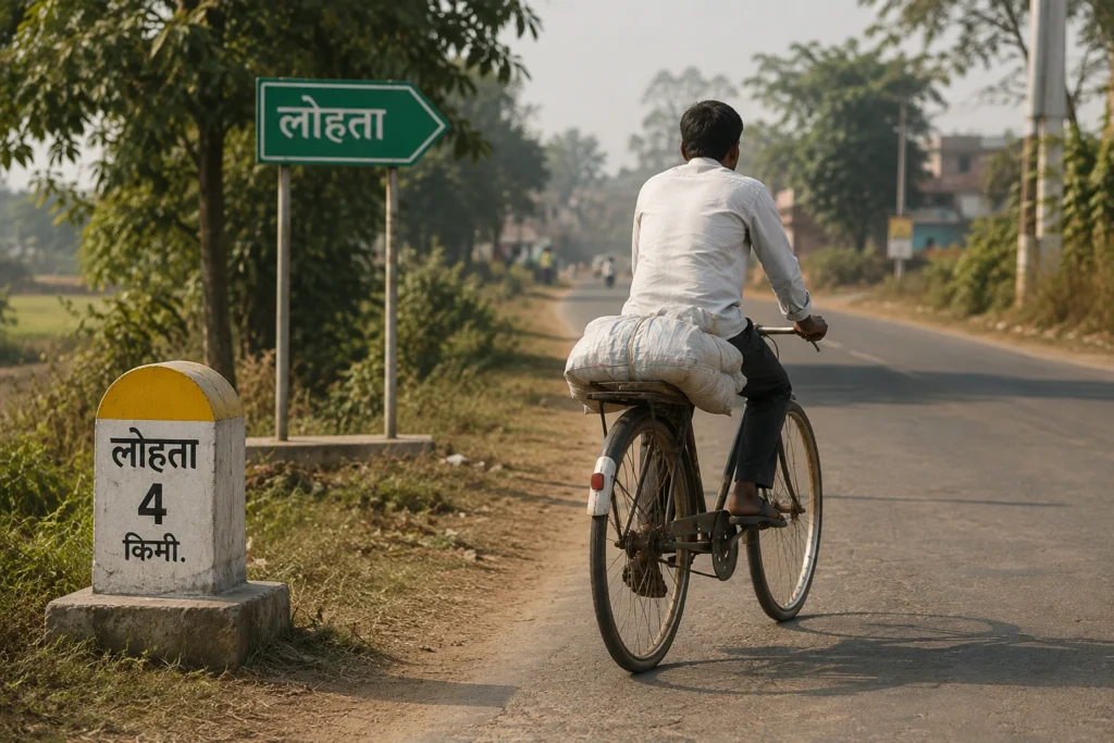 A cyclist travelling on the road near Lohata