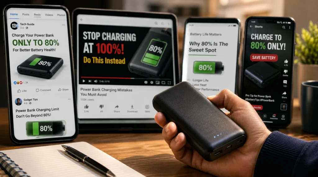 Online advice recommending charging a power bank only to 80 percent.