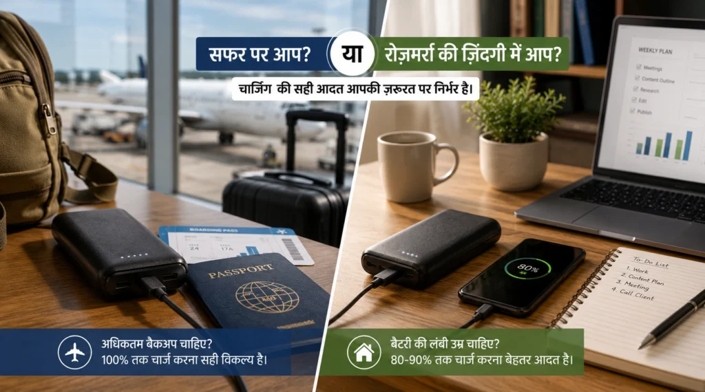 Power bank charging choices for travel versus everyday use.