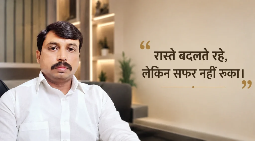 प्रकाश सिंह की प्रेरक तस्वीर, जिसमें लिखा है—“रास्ते बदलते रहे, लेकिन सफर नहीं रुका।”