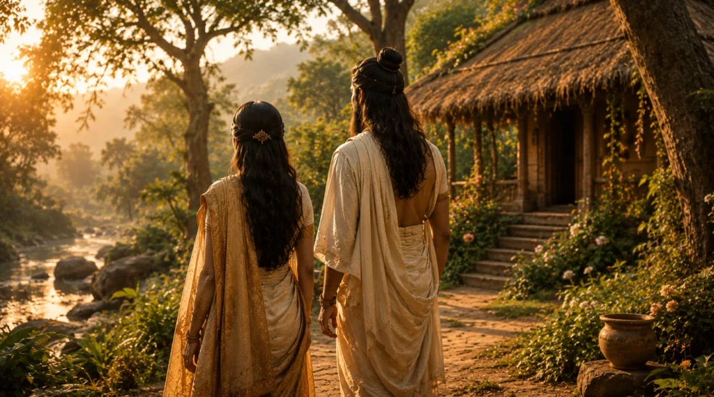 शांता और ऋष्यशृंग वन आश्रम की ओर जाते हुए