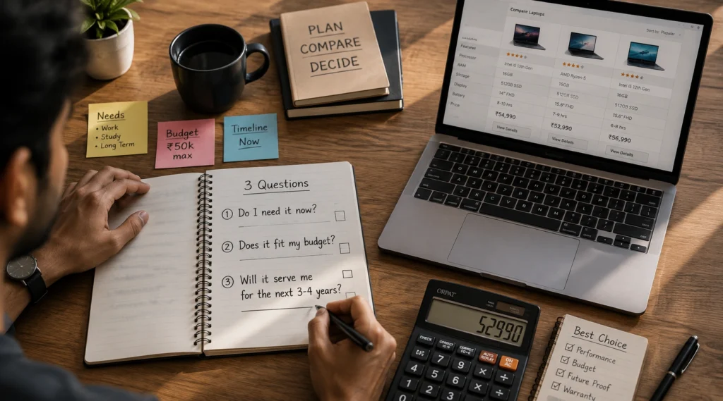 Planning a laptop purchase by evaluating needs, budget and long-term value.